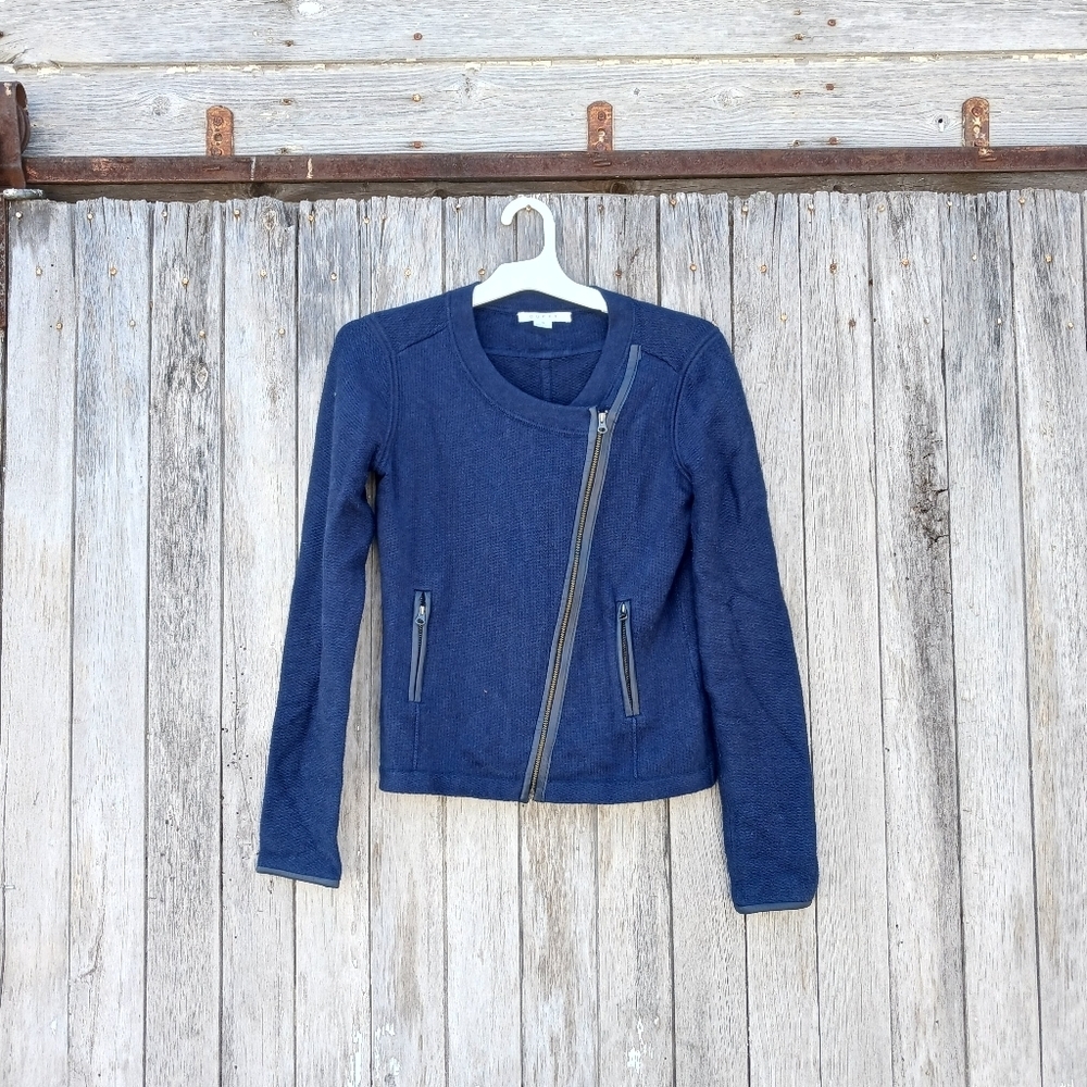 Duffy Cashmere Cotten Blend Blue Knit Sweater Jacket Women's Sz Small Zip Front‎